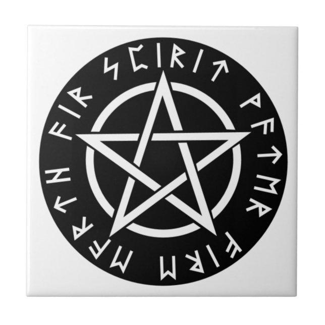 Wiccan Black Runic Pentagram Tile (Front)