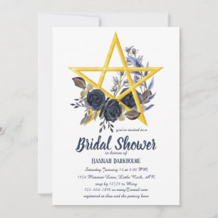 Wiccan Bridal Shower   Gothic Floral Pentacle Invi Invitation