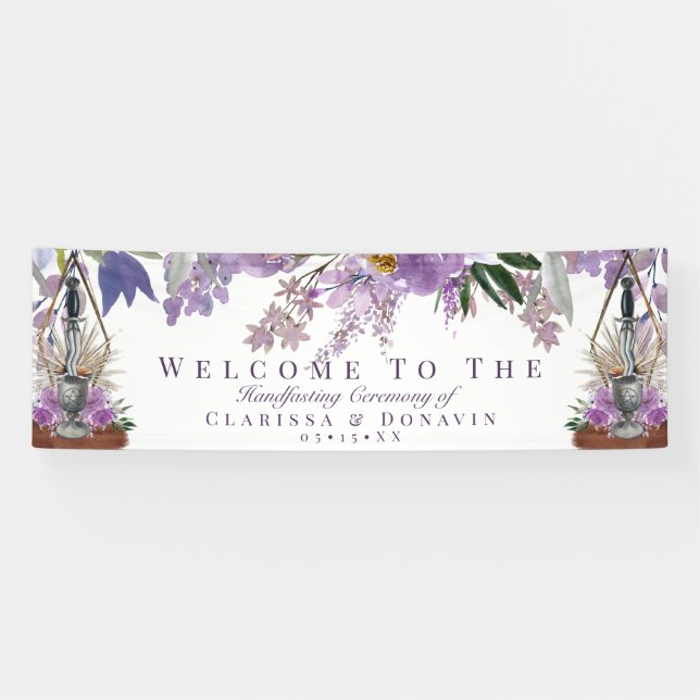 Wiccan Handfasting Rite of Union Purple Floral Banner (Horizontal)