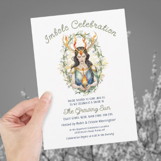 Wiccan Imbolc Goddess Floral Flame Gold Snowflake Invitation