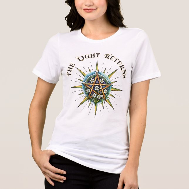 Wiccan Imbolc Sunshine Snowrops Pentacle Tri-Blend Shirt (Front)