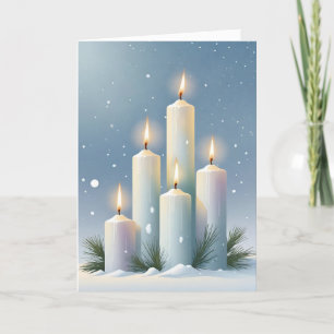 Wiccan Imbolc White Candles in Snowy Forest Holiday Card