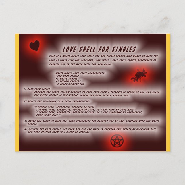 Wiccan Love Spell Postcard (Front)