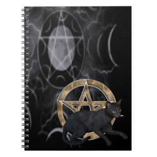 Wiccan pentacle with black cat notebook