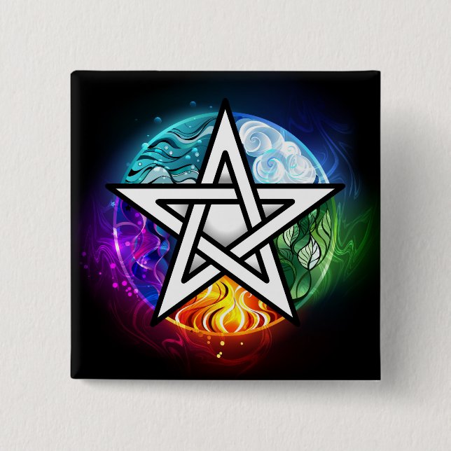 Wiccan pentagram 15 cm square badge (Front)