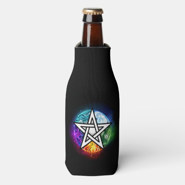 Wiccan pentagram bottle cooler (Bottle Front)