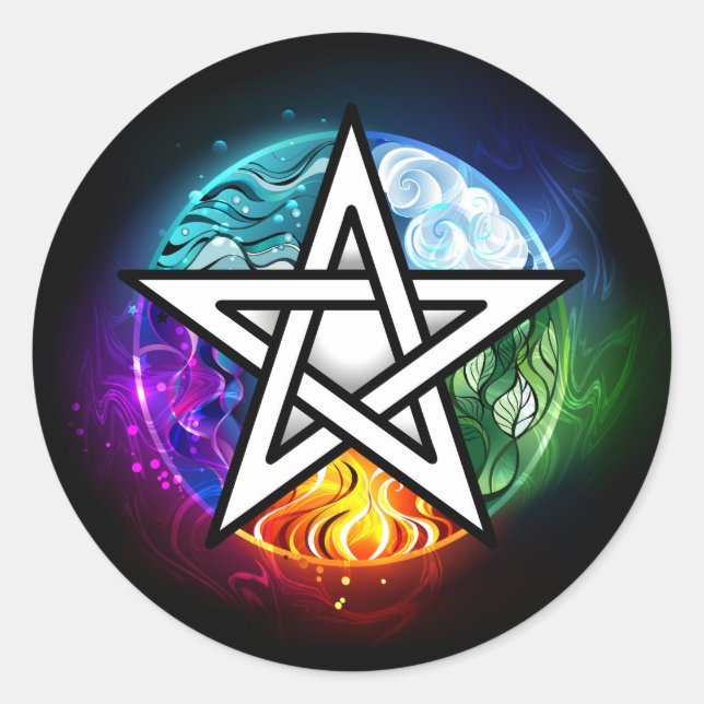 Wiccan pentagram classic round sticker (Front)