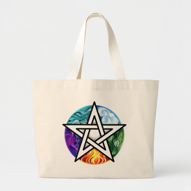 Wiccan pentagram large tote bag (Front)