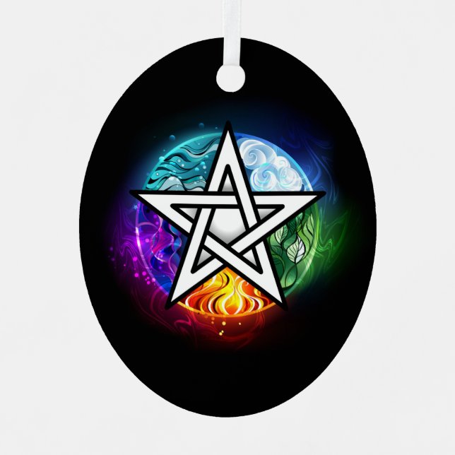 Wiccan pentagram metal tree decoration (Front)