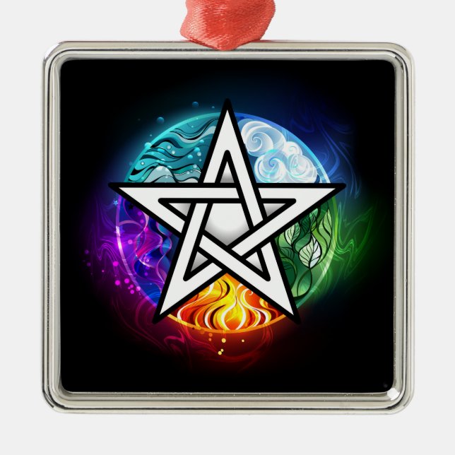 Wiccan pentagram metal tree decoration (Front)
