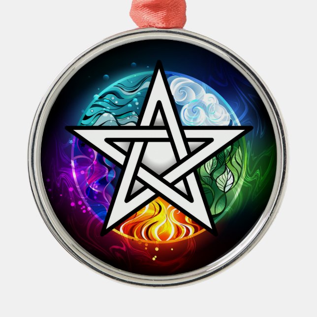 Wiccan pentagram metal tree decoration (Front)