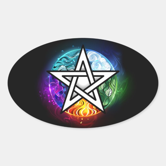 Wiccan pentagram oval sticker (Front)