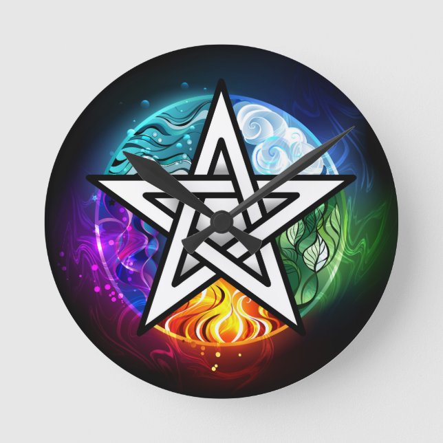 Wiccan pentagram round clock (Front)