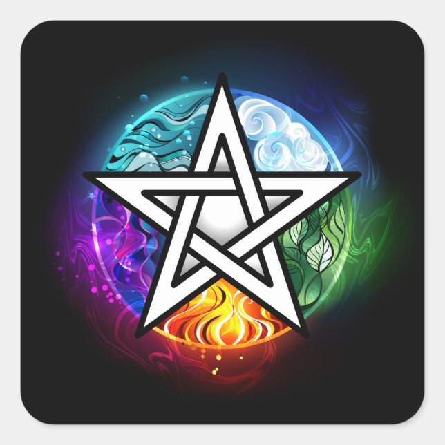 Wiccan pentagram square sticker (Front)
