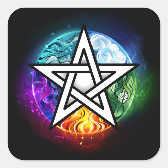 Wiccan pentagram square sticker (Front)