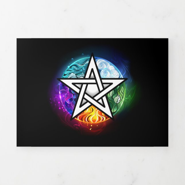 Wiccan pentagram Tri-Fold holiday card (Cover)
