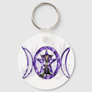 Wiccan Purple Triple Moon Goddess Pentacle Key Ring