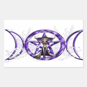 Wiccan Purple Triple Moon Goddess Pentacle Rectangular Sticker