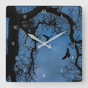 Wiccan Raven and Oak Tree Magic Square Wall Clock