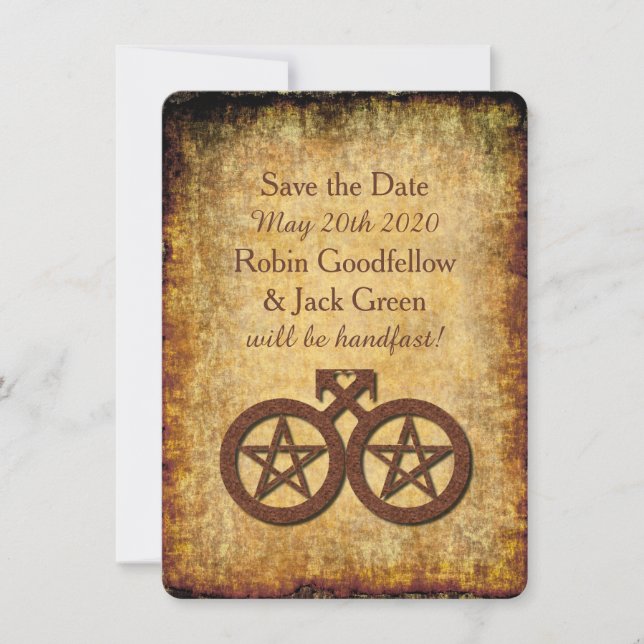 Wiccan Rustic Save the Date Card Gay Handfastings (Front)
