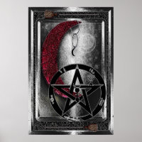 Wiccan Silver Cresent Moon & Pentacle