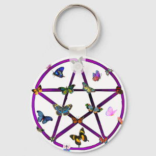 Wiccan Star and Butterflies Key Ring