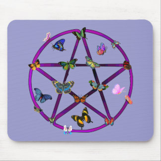 Wiccan Star and Butterflies Mouse Mat
