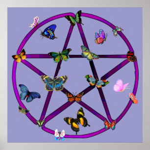Wiccan Star and Butterflies Poster
