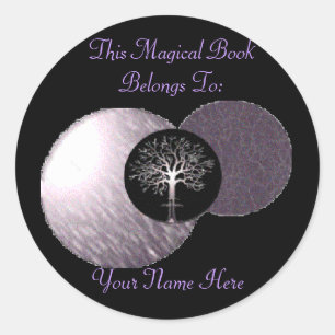 Wiccan Tree - Triple Moon Book Plate Classic Round Sticker