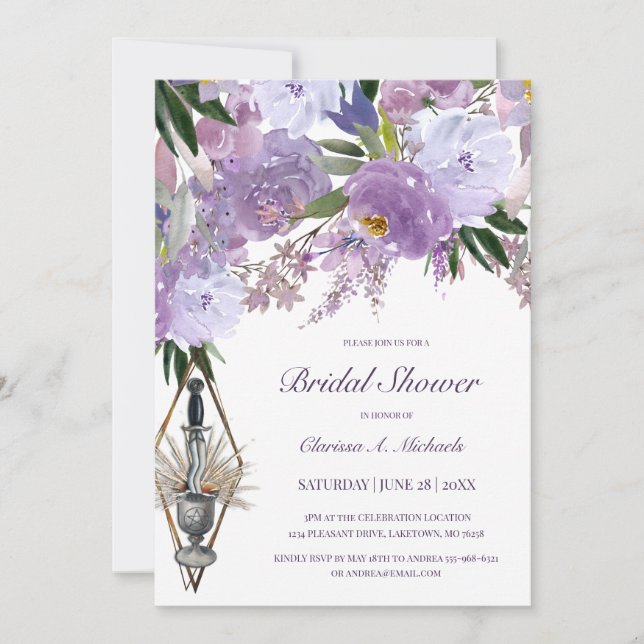 Wiccan Union Purple Floral Bridal Shower Invitation (Front)