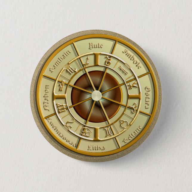 Wiccan Wheel of the Year 6 Cm Round Badge (Front)