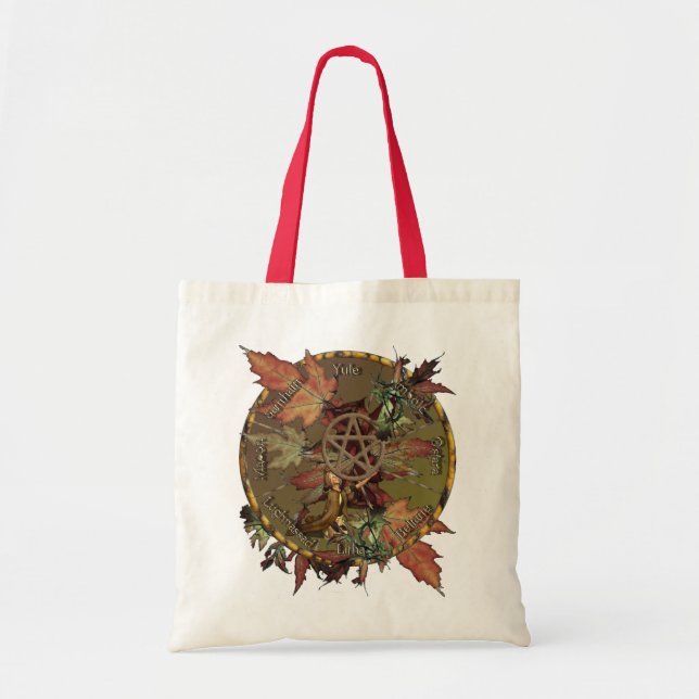 Wiccan Wheel With Pentacle Canvas Tote Bag (Front)
