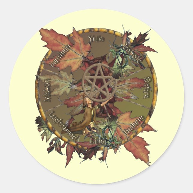 Wiccan Wheel With Pentacle Stickers (Front)