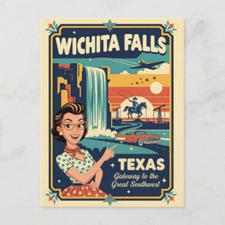 Wichita Falls TX Retro 1950s Travel Postcard