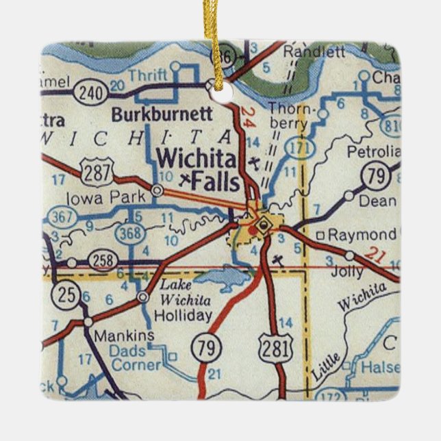 Wichita Falls TX Vintage Map Ceramic Ornament (Front)