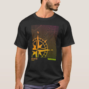 Wichita Kansas America Ombre Gradient Compass Line T-Shirt