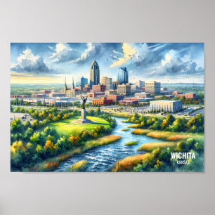 Wichita Kansas Famous Travel Places watercolor Poster