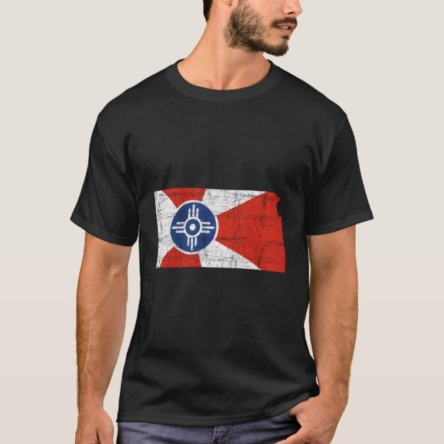 Wichita Kansas Flag Distressed Design Wichita Kans T-Shirt (Front)
