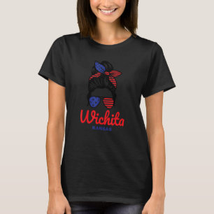 Wichita Kansas Retro Messy Bun T-Shirt