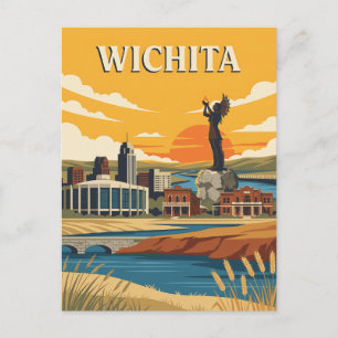 Wichita Kansas Riverfront Vintage Travel Poster Postcard