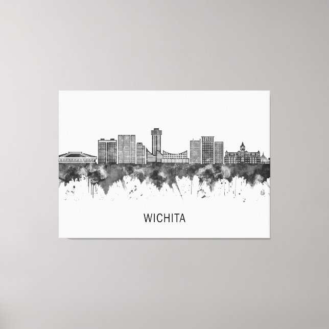 Wichita Kansas Skyline BW Canvas Print (Front)