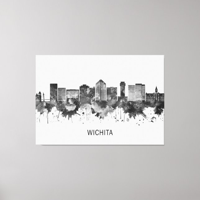 Wichita Kansas Skyline BW Canvas Print (Front)