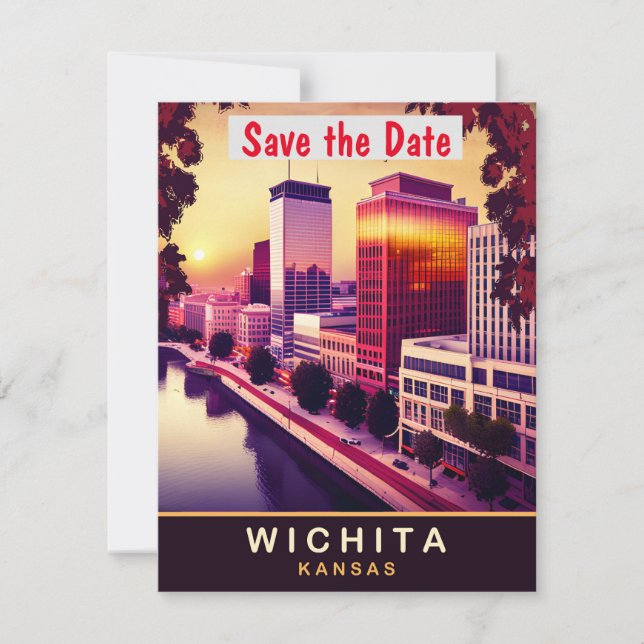 Wichita Kansas Skyline Sunset Wedding Invitation (Front)
