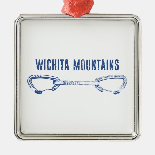 Wichita Mountains Rock Climbing Quickdraw Metal Tree Decoration (Front)
