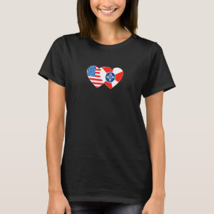 Wichita & USA Flag Twin Heart for Kansas American T-Shirt