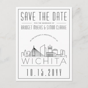Wichita Wedding   Stylised Skyline Save the Date Postcard
