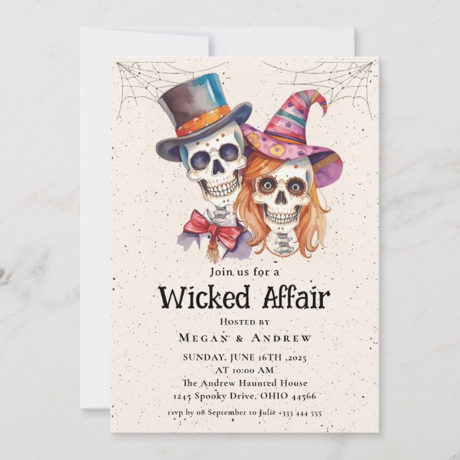 Wicked Affair Halloween Vintage Gothic Skull Invit Invitation (Front)