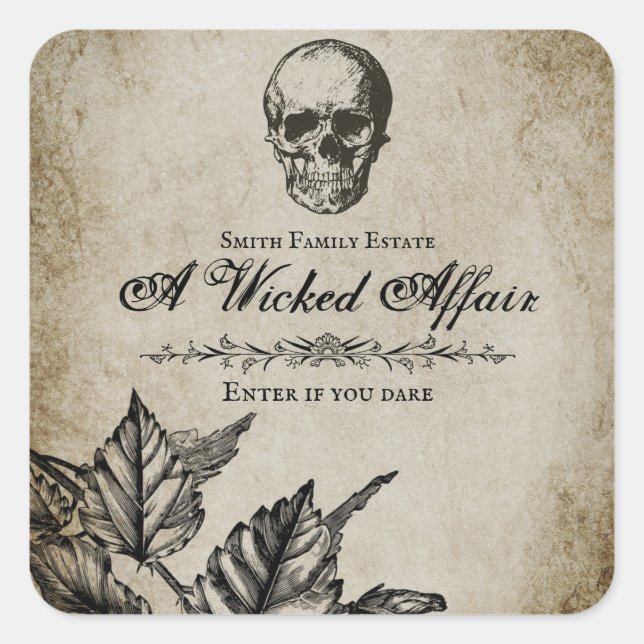 Wicked Affair Halloween - Vintage Skull Square Sticker (Front)