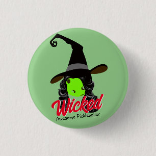 Wicked Awesome Green Pickleball Witch Halloween 3 Cm Round Badge