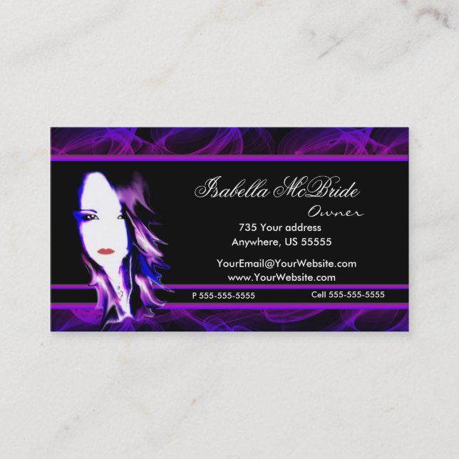 Wicked Black & Purple Hair Stylist Business Card (Front)